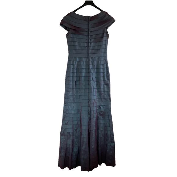 Tadashi Shoji Taffeta Rosette Shutter Pleat Gown Dress 10 Purple Blue Iridescent - Picture 4 of 10
